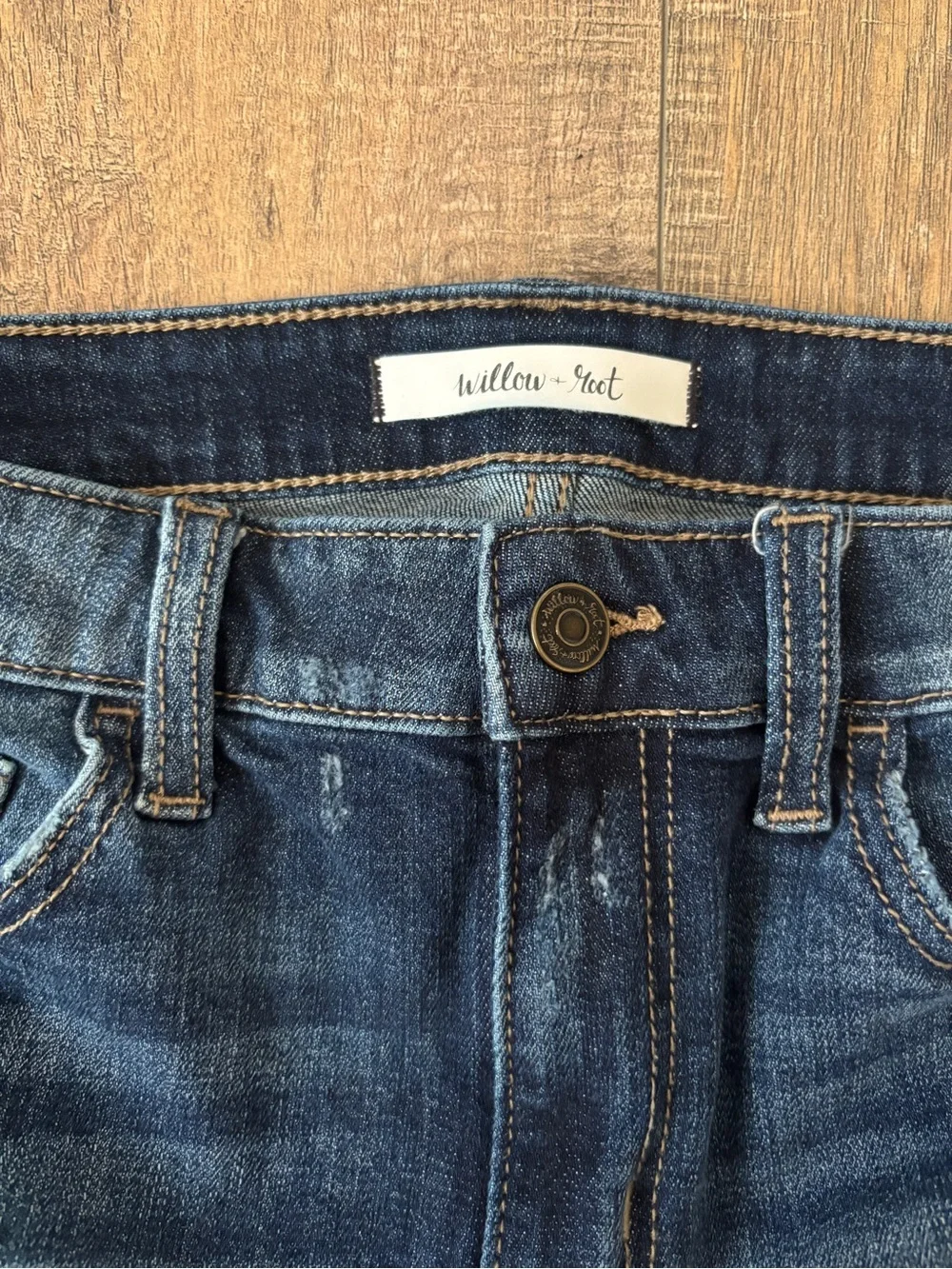Willow & Root Distressed Dark Blue Denim Jean Shorts